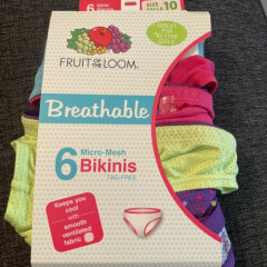 Fruit Of The Loom Girls 6 Pack Micro-Mesh Brief Breathable Underwear Size 10