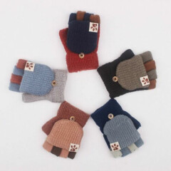 Kids Winter Warm Knit Fingerless Mitten Soft Convertible Flip Top Gloves