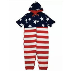 Mens Patriotic Red White Blue American Flag Hoodie Romper 4th July Outfit~XLarge