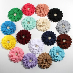  10PCS 4.1" Fabric Flowers Pearl Rhinestone Hair Accessories Flower Headband