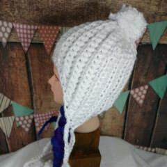 Handmade White Crochet Earfalp Hat Ages 3-10