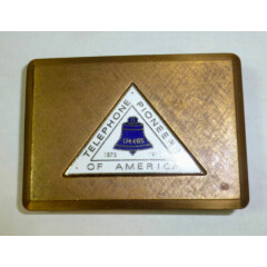 1911 "Telephone Pioneers of America" brass, enamel belt buckle Yorkshire Co. old