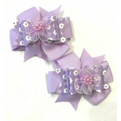Beautiful Lavender Flowers Inspired Set of Pig Tail hair bows.