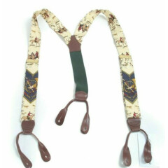 RARE Vintage Polo Ralph Lauren Lemon Silk Equestrian Fox Hunt Suspenders Braces