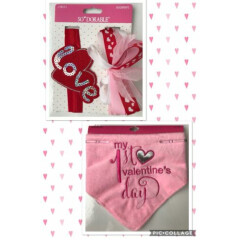 NWT So Dorable Headwraps And Bandana Bib Set Pink My 1st Valentine’s Day girls
