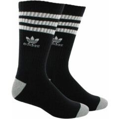ADIDAS Striped Trefoil Roller Crew Socks One Size (6-12) Black White