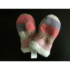 NWT Baby GAP Pink Stripes Pro Fleece Sparkle Mittens Gloves NEW XS 12-24 mos 2 3