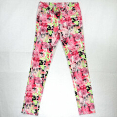 Justice Premium Jeans Girls Sz 14 Pink Floral Print Skinny Stretch Denim