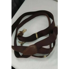 VTG PELICAN USA dark brown solid suspenders brass clips EUC