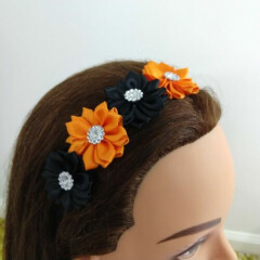 Baby Infant Halloween Hair Bow headband elastic Black And Orange