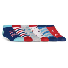 K.Bell Kid's No Show Socks-6 Pair Pack-Nautical theme fits Shoe Size 7.5-13