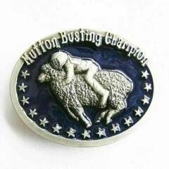 Mutton Busting Champion Western Cowboy Blue Enamel Belt Buckle