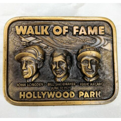 Brass Belt Buckle Jockeys Horse Racing 1979 Hollywood Park Walk Fame Shoemaker
