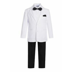 BLACK & WHITE Toddler kids Boy Tuxedo suit 5pc set coat,vest,shirt,bow tie,pant 