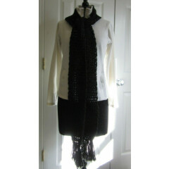 Black Scarf, 104x4.5, Extra Long, Goth, Chunky Handmade Crochet Neckwarmer NWT