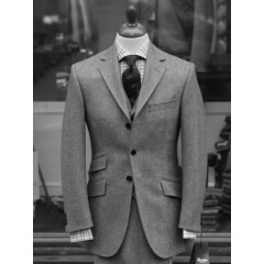 Men's Gray Blue Wool Suits Formal Wedding Groom Best Man Business Tuxedos Suits