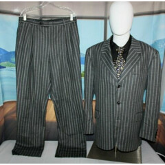 TOM JAMES 42L Gray Striped Wool Custom 3B Tailored in USA Suit - Pants 34 X 32