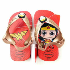 Havaianas Baby Girl Red Gold Wonder Woman Hero Graphic Sling Back Flip Flops 6C