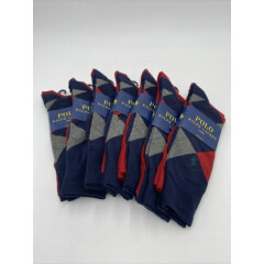 New Polo Ralph Lauren Men's 2 Pack Argyle & Solid Logo Crew Socks, Size 10-13 