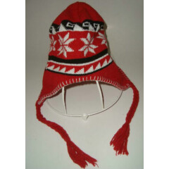Winter Theme Knit Eskimo Style Cap Hat with Braided Ties
