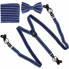 New in box Convertible Elastic Suspender Braces_Bowtie & Hankie navy blue black