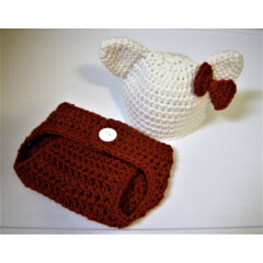 Newborn Baby "Hello Kitty" Hat and Diaper Cover-Hand Crochet-Photo Prop