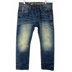 Cult of Individuality Jeans Mens 34x33 Blue Distressed Selvedge Denim 624-238L