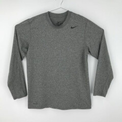 Nike Dri-Fit Mens Activewear Long Sleeve T-Shirt Gray Heathered Crew Neck M