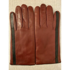 Madova Men's Glove in Nappa Leather-Cashmere-Maroon-Size 9-Black Accents
