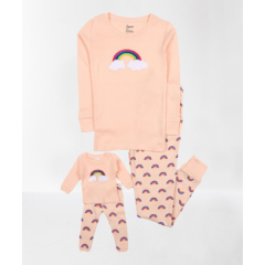Leveret Matching Girl and Doll Cotton Retro Peach Rainbow Pajamas 3 Years Old N9