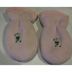 Used Girl's 0-6 Months Mittens Pink With Bear Applique Fleece Light Pink Soft