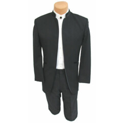 Men's Black Mandarin Collar Tuxedo Jacket Halloween Beatles Preacher Costume 38R