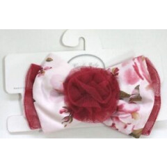 Koala Baby Boutique Pink Red Floral Printed Tulle Rose Bow Headwrap