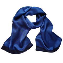 100% Silk Scarf Men Long Neckerchief Double Layer Cravat Blue All Season