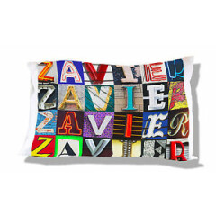 Personalized Pillowcase featuring ZAVIER in photos of actual sign letters