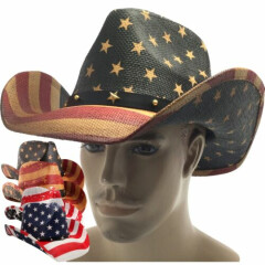 MEN'S USA AMERICAN FLAG COWBOY HAT VINTAGE Tea Stain SHAPE-IT BRIM US Western