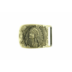 Western Native Indian Chief Cowboy Rectangle Solid Brass Metal Belt Buckle