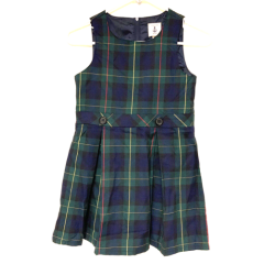 Lands' End Girls US size 6 5-6 yrs School Uniform Jumper Dress Plaid Blue Green