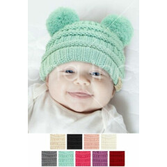 Jinscloset C.C Baby Infant Solid Color Knit Warm Soft Double Pom Beanie SkullHat