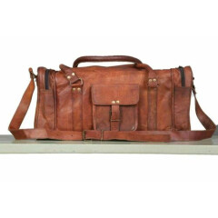 Brown Leather handmade travel luggage vintage overnight weekend duffel Gym Bag