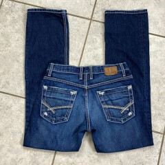 Buckle BKE Mens Carter Jeans 30R Thick Stitch Straight Dark Wash Blue Denim Pant