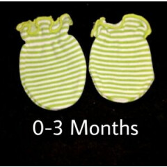 NWOT Baby girl 0-3 Months Green/White Stripes Cotton Mittens.