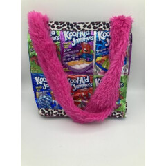 Recycled KoolAid Jammers Shoulder Tote Purse Summer Bag Handmade Faux Fur Strap
