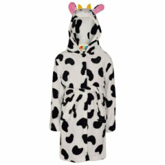 Kids Girls Bathrobe 3D Animal Cow Fleece Dressing Gown Nightwear Loungewear 2-13