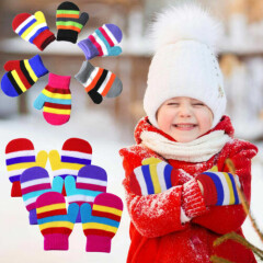 Infant Baby Girls Boys Winter Warm Gloves Rainbow Print Knitted Mittens 1-5 Year