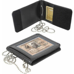 Black Leather Law Enforcement ID Holder With Neck Chain style 1138