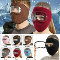 Fleece Warm Winter Balaclava Face Mask With Anti-Fog Goggles Windproof Skull Cap