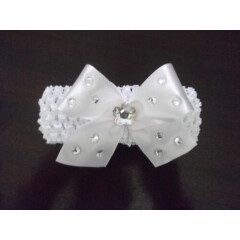 White Baby / Girls / school Crochet Romany Bling Headband with white bow.