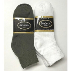 6 /12 Pair Non-Binding Top DIABETIC Green & White Ankle Sock Size 10-13.