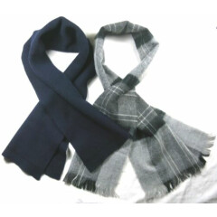Vtg Acrylic Wool Scarves Solid Blue Black Gray White Plaid Set of 2 West Germany